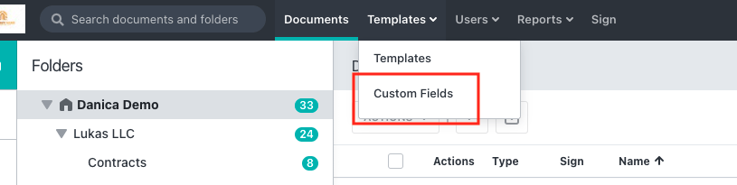 Locate the Templates tab and select the Custom Fields option