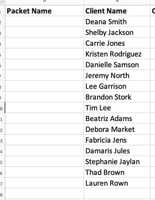 Prepare the Name column on the spreadsheet