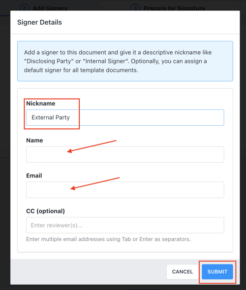 Adding Signers Details