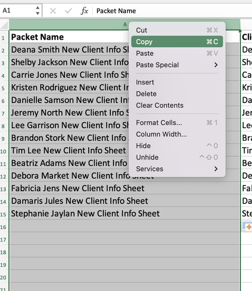 Copy and Paste Column A