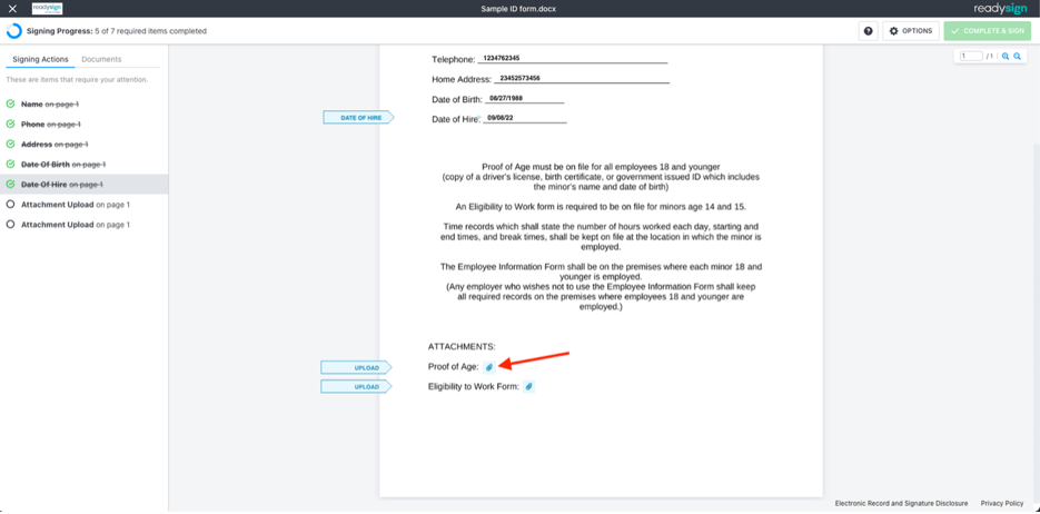 Signing process