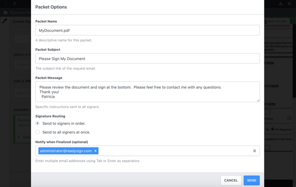  Fill in Packet Options