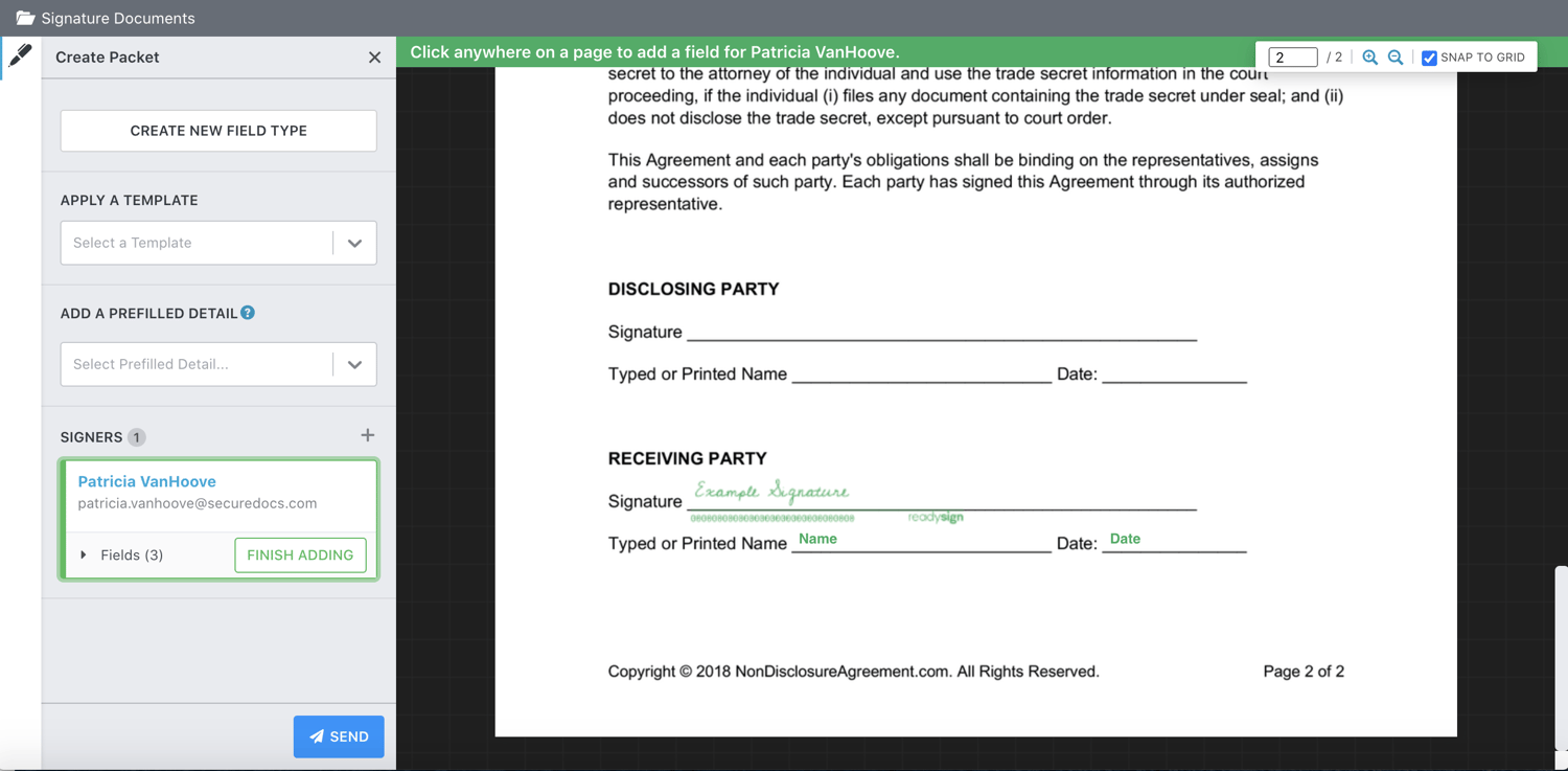 ReadySign Help Resources | Sending For Signature from a Template