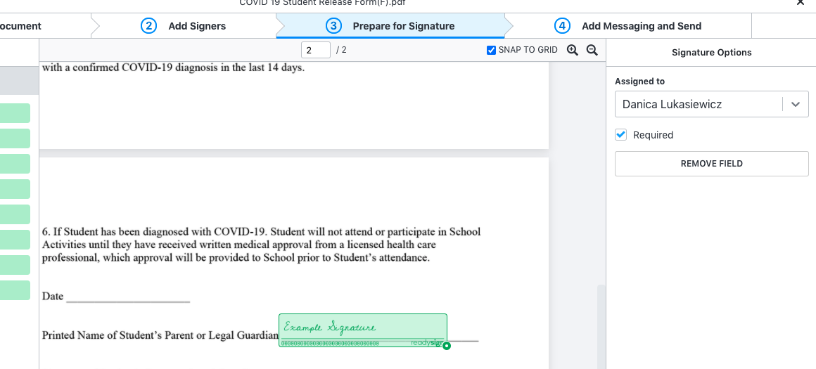 Prepare for signature