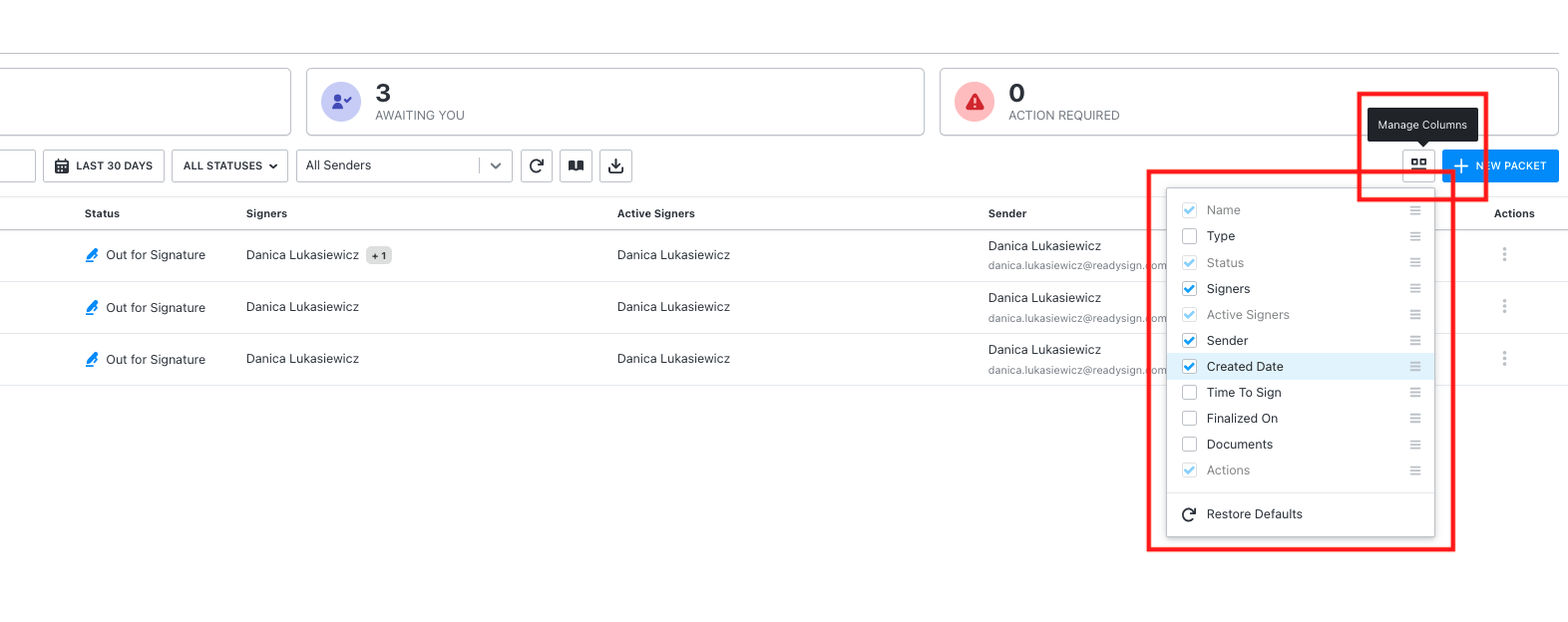 Customize Columns