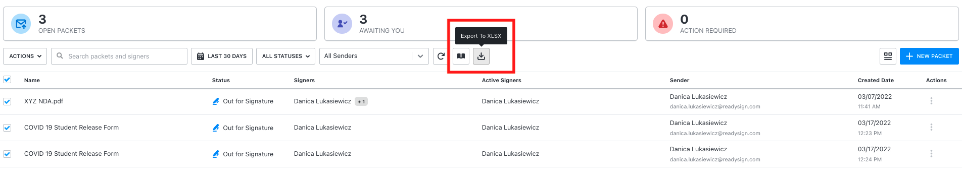 Export Packet Details to XLSX