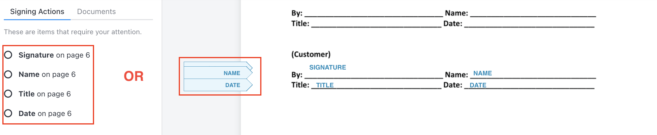 signing action